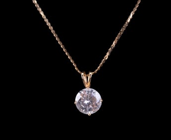 14K Gold Chain w/ Cz/ Semiprecious Stone Pendant