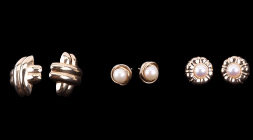 14k Gold Pearl Earrings (3 Pairs)