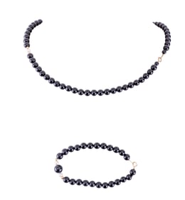14k Gold Bead Onyx Pearl Bracelet and Necklace