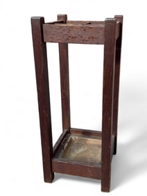 Arts & Crafts Period Umbrella Stand w/ Copper Tray