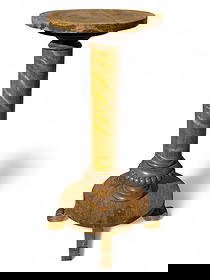 Arts & Crafts/Victorian Pedestal Stand: Quarter sawn oak Arts & Crafts / Victorian pedestal stand / fern stand measuring approx. 28.25" H x 15" diameter.