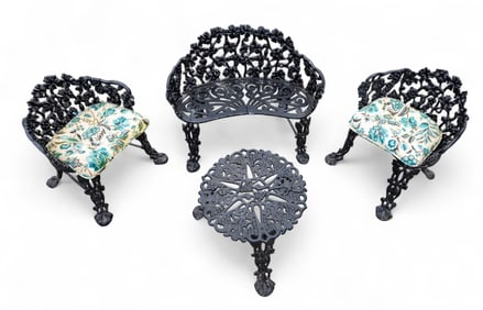 4 Pc Cast Iron Patio Set w/ Grapevine Motif