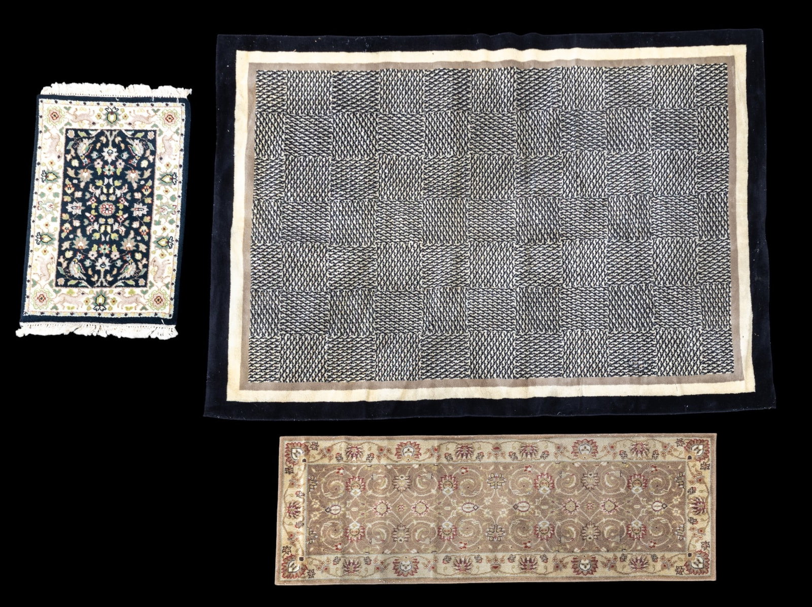 Geometric Area Rug, Somerset, Oushak: 3 rugs including a geometric area rug, a Somerset runner, and a Oushak. Largest measures approx. 7'5" x 5'6".
