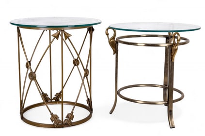 Brass Arrow Table and Swan Table w/ Glass Tops