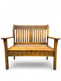 Arts & Crafts-Style Oak Bench / Settee