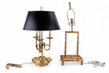 Brass Bouillotte-Style and Bamboo-Style Lamps
