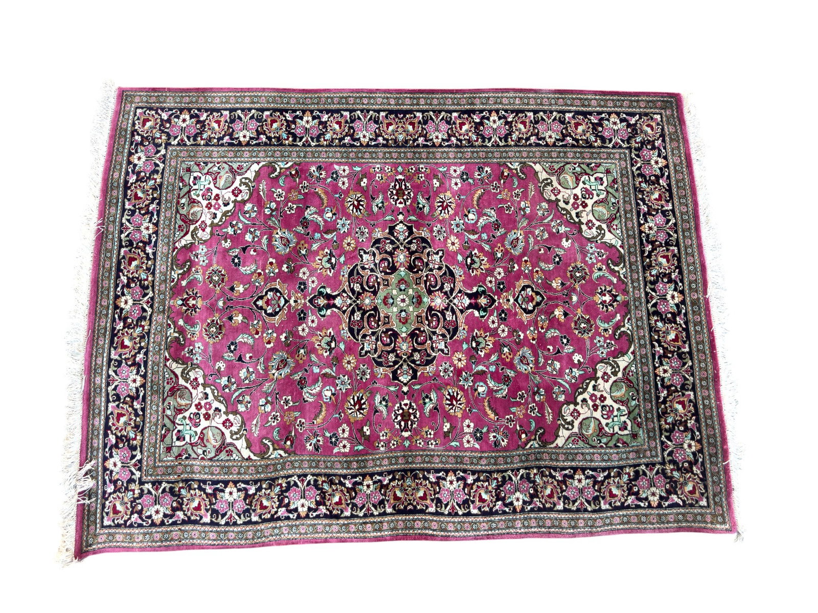 Persian Silk on Silk: Persian silk-on-silk rug measuring approx. 4'9" x 3'4".
