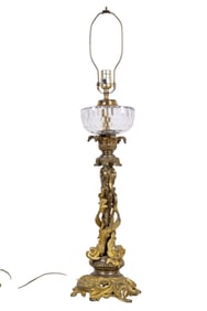 Figural Dragon Lamp w/ Gilt Bronze and Crystal