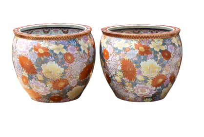 Pair, Palace Size Porcelain Fish Bowl / Planters