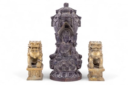 Fu Lion & Tibetan Buddha Statuettes