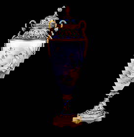 Signed Sevres Porcelain Vase w/ Cloisonne: A decorated Sevres porcelain vase, hand-painted with a romantic figural scene of cherubs and a maiden, signed near woman's feet. Vase is accented with gilt mount, and intricate cloisonne enamel detail