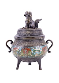 Chinese Bronze Champleve Tripod Censer