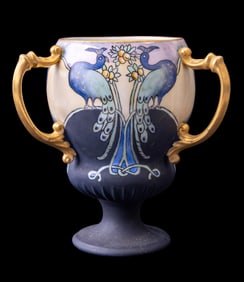 3-Handled Vase w/ Peacock Motifs