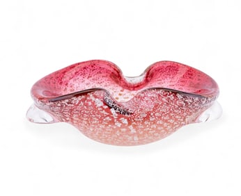 Murano Red & Silver Aventurine Sommerso Bowl