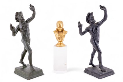 Classical Bronze Satyr Figures w/ Gilt Bust