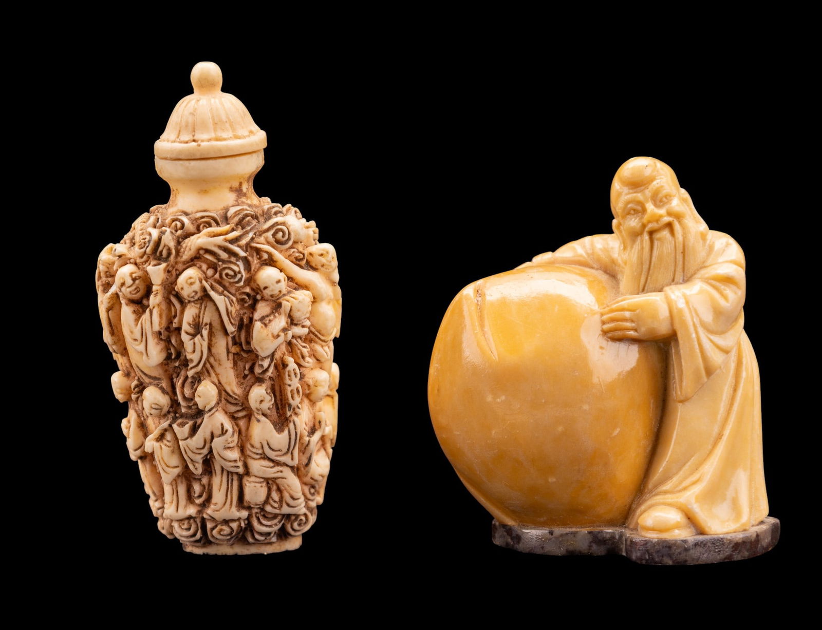 Intricately Carved Snuff Bottle, Stone Figure (1 of 9)