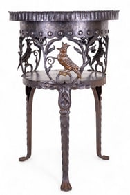 Italian Pietro Dura Table, Wrought Iron Base