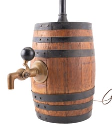 Vintage Oak Whiskey/Beer Keg Lamp, w/ Tap