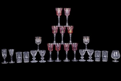 Vintage Etched Glassware w/ Cranberry Color