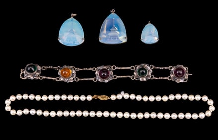 Necklace w/ 14K Clasp, Sterling, Scenic Pendants