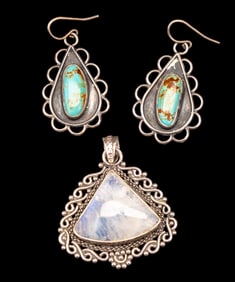 Sterling Silver Pendant and Earrings