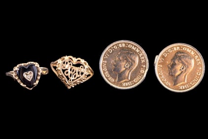 Victorian 10K Gold Rings & Early Vintage Cufflinks