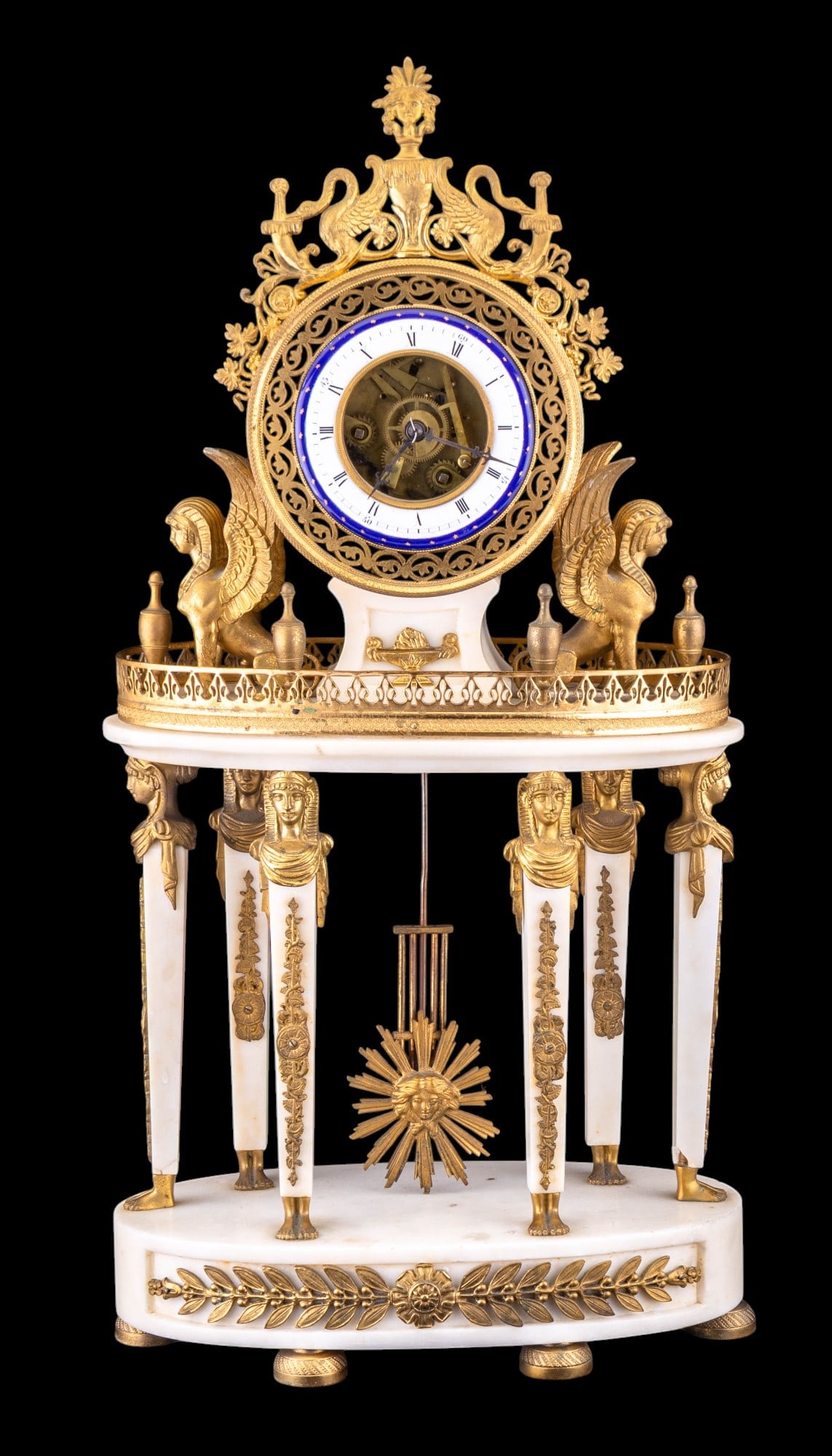French Egyptian Revival Marble Mantle Clock (1 of 19)