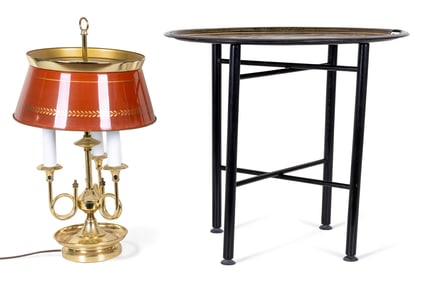 Tole Painted Table Tray and Trumpet Lamp