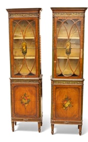 Edwardian Tall Decorated Cabinets (Pair)