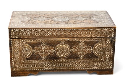 19th C Indian Carved and MOP Inlaid Chest
