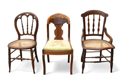 Victorian Cane Seat and Carved Chairs