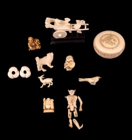 Carved Natural Material Figurines and Trinket Box