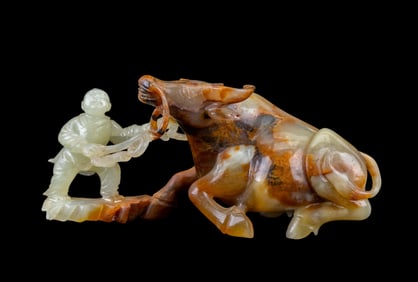 Chinese Jade Carving of Ox and Wrangler