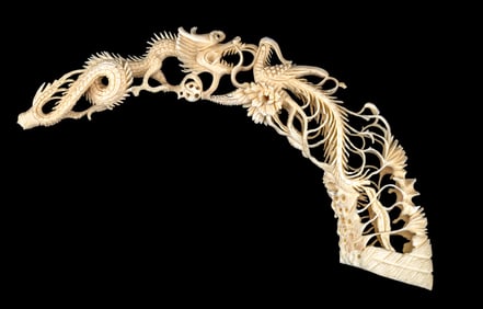 Carved Natural Material Dragon and Phoenix