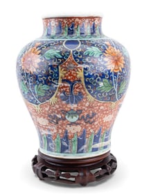 Antique Chinese Porcelain Vase With Wooden Stand