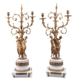French Bronze Marble Candelabras (Pair)