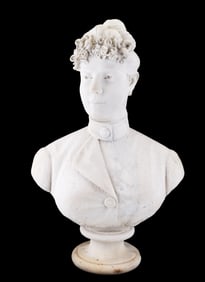 Signed Marble Bust of Victorian Woman, F. Flora