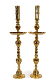 Monumental Persian Brass Candlesticks