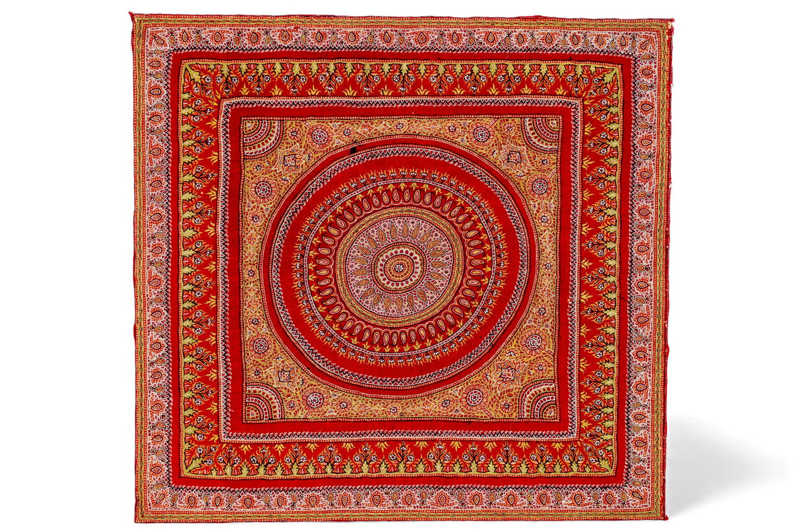 Antique Hand Made Mounted Textile, Red Field (1 of 8)