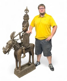 Benin Bronze Warrior Rider on Horse > 5' H