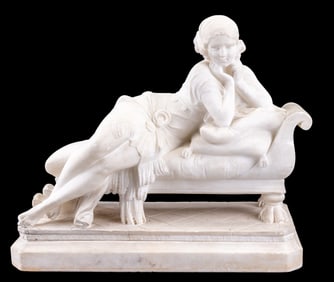 Italian Carved Alabaster Reclining Maiden