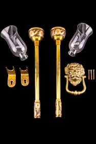 Brass Torchieres and Bronze Door Knocker