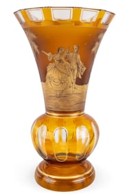 Bohemian Cut To Clear Amber Moser Vase, Signed