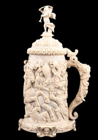 19th C German Carved Lidded Tankard
