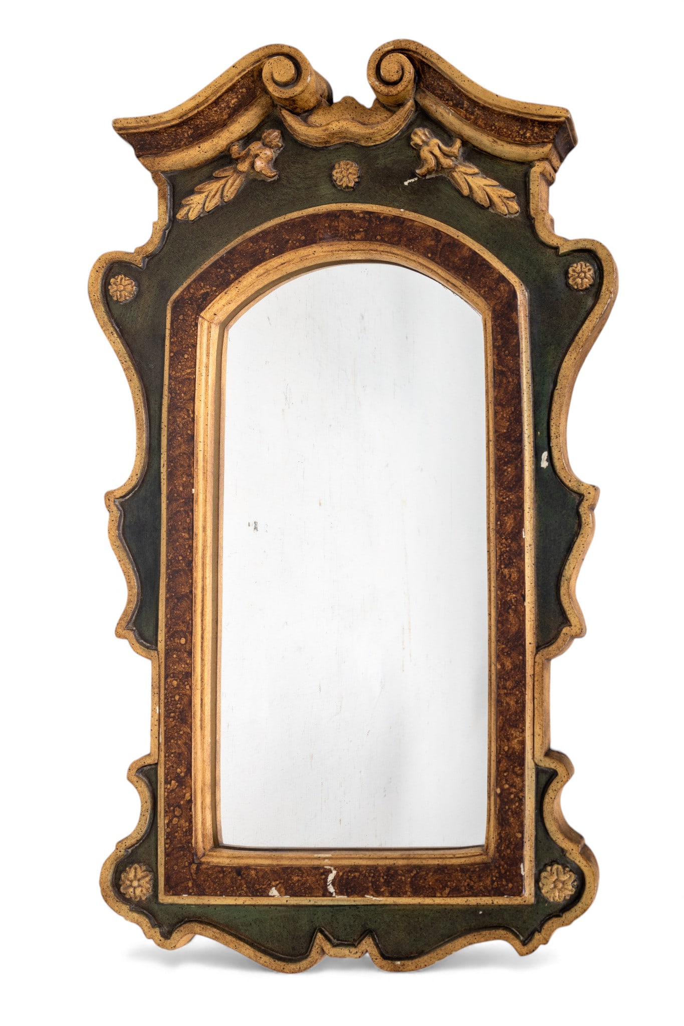 Vintage Mid Century Painted Wall Mirror: Vintage mid century painted wall mirror. Note some paint loss. Measures approx. 21" W x 35" H.