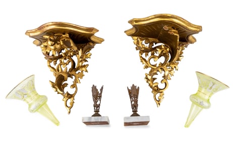 Antique Gilt Wood Sconces & Victorian Epergne Pair