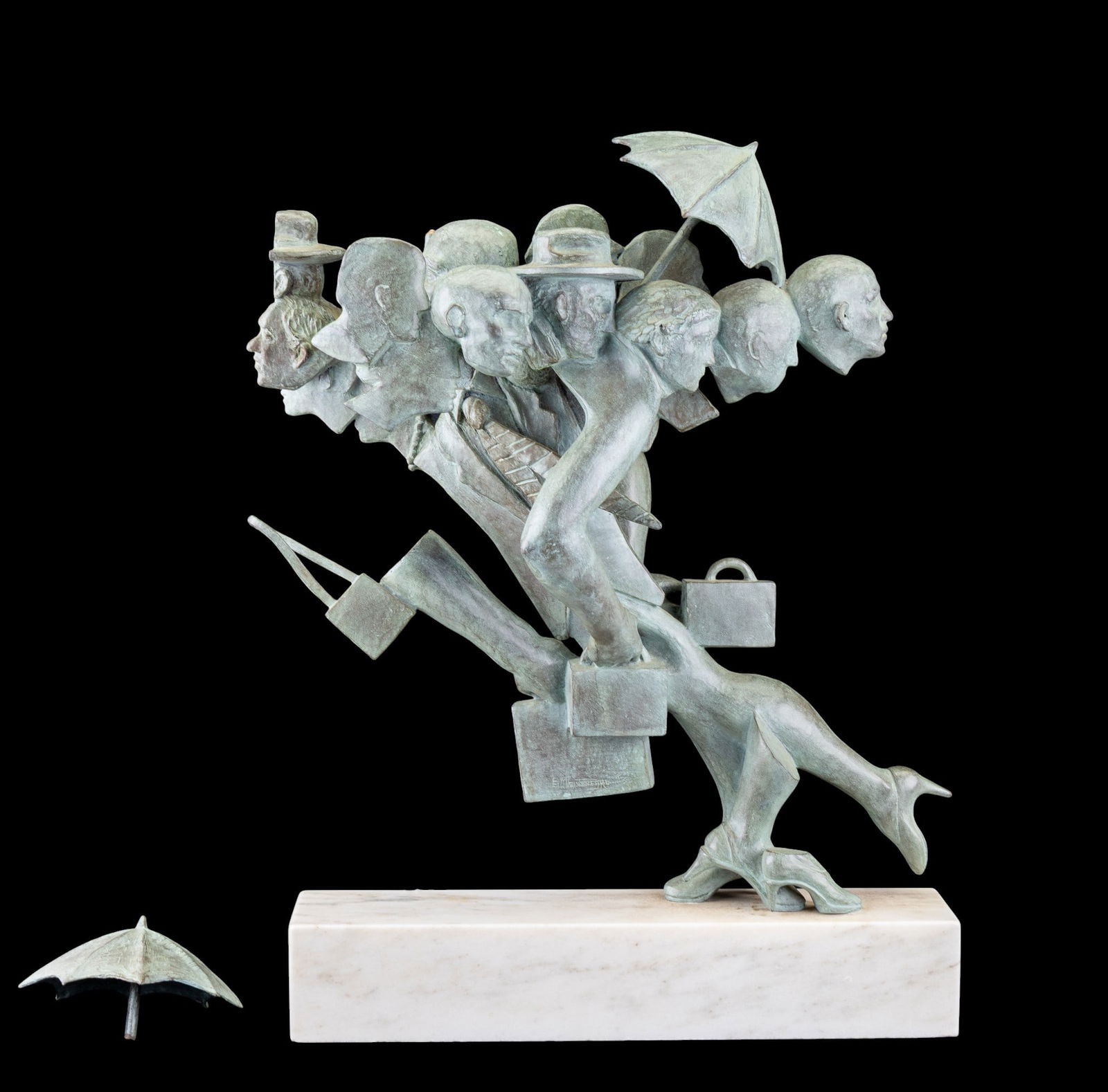 E. Montenegro (Am 20th C) Bronze & Marble Statue (1 of 13)