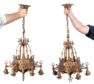 Arts & Crafts Bronze Chandelier (Pair)