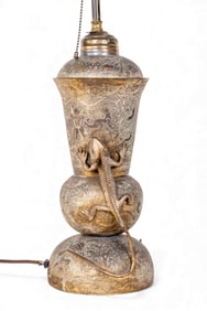 Ornately Chased Brass Lizard Figural Lamp