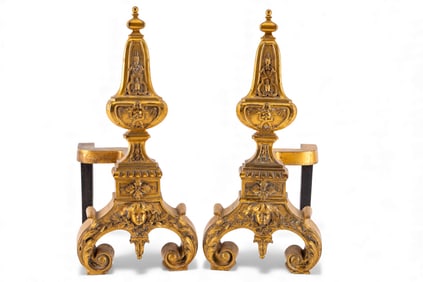 Pair of Gilt Brass Baroque Chenets